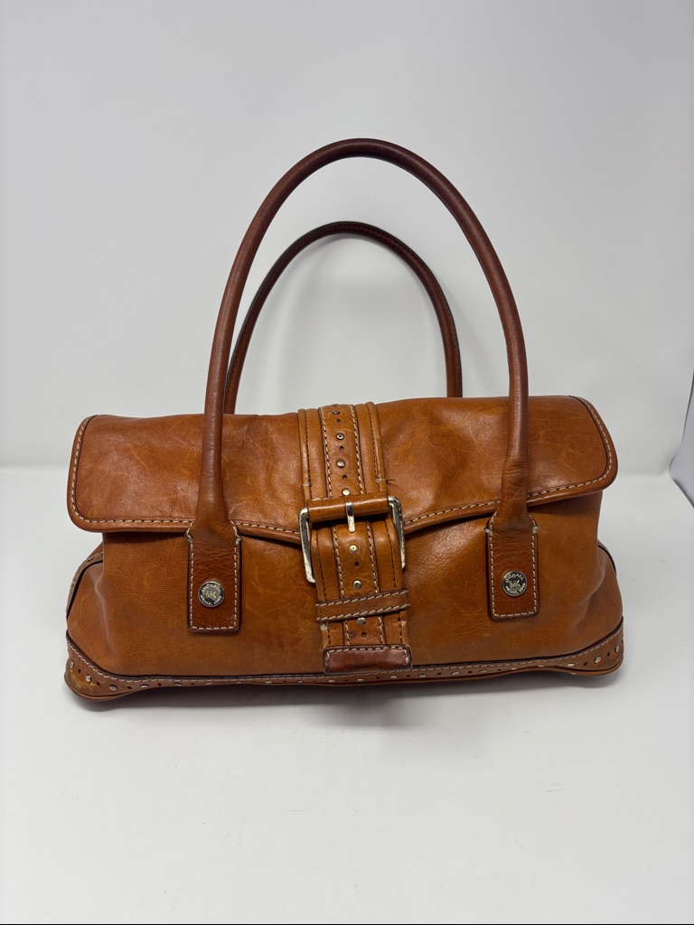 Michael Kors | Tan Leather Satchel Handbag With Buckle Detail
